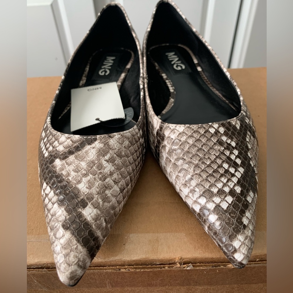 Mango Snake Print Flats - Brown and Cream